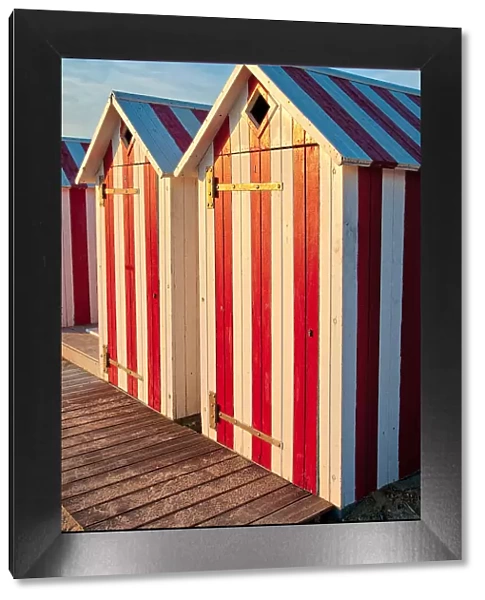The red and white beach huts of Saint-Cyr-sur-Mer in France