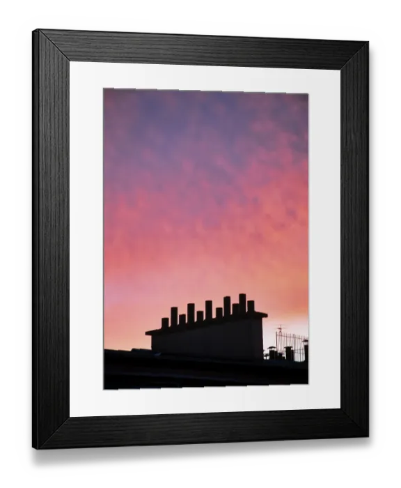 Framed Print : Sunset over a typical chimney in Paris, France Framed Print : Sunset over a typical chimney in Paris, France