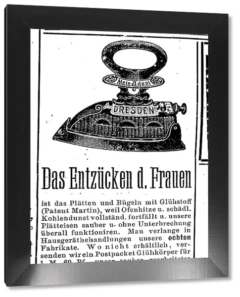 Advertisement of the Spangenberg company for irons, 1890, Germany, Historic, digitally restored reproduction of an original from the 19th century, exact original date unknown