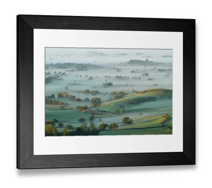 Framed Print : Dawn mist on Somerset Levels Framed Print : Dawn mist on Somerset Levels