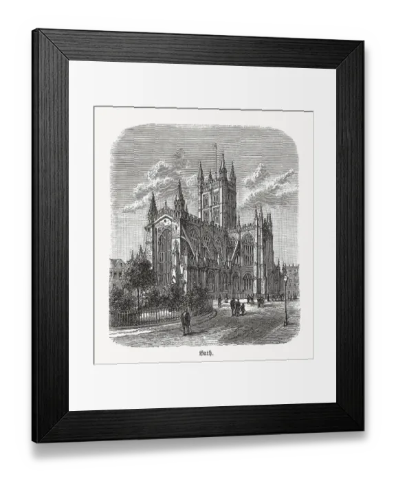 Framed Print : Historical view of the Bath Abbey, England, woodcut, published 1893 Framed Print : Historical view of the Bath Abbey, England, woodcut, published 1893
