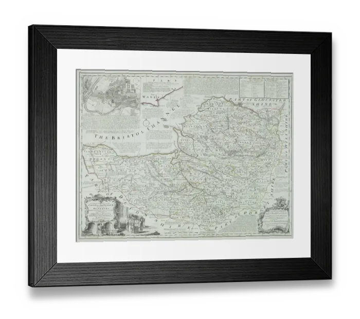 Framed Print : Antique county map of Somerset, England Framed Print : Antique county map of Somerset, England