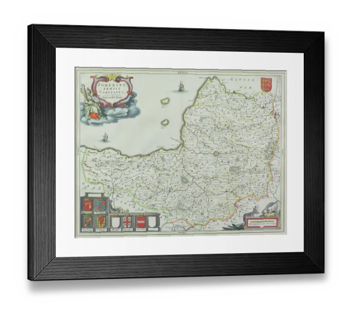 Framed Print : Map of Somerset, England Framed Print : Map of Somerset, England