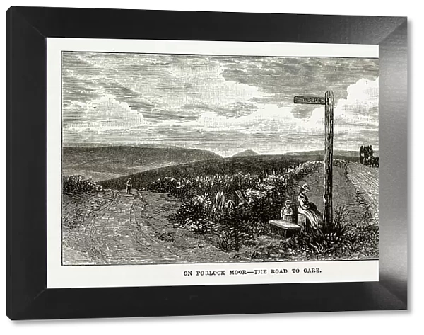 On Porlock Moor, The Road to Oare, Exmoor, England Victorian Engraving, 1840