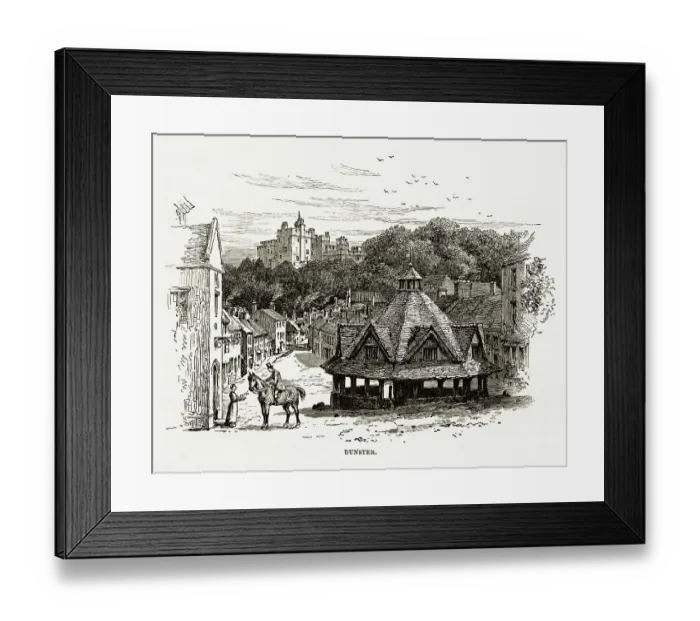 Framed Print : Dunster, Exmoor, England Victorian Engraving, 1840 Framed Print : Dunster, Exmoor, England Victorian Engraving, 1840