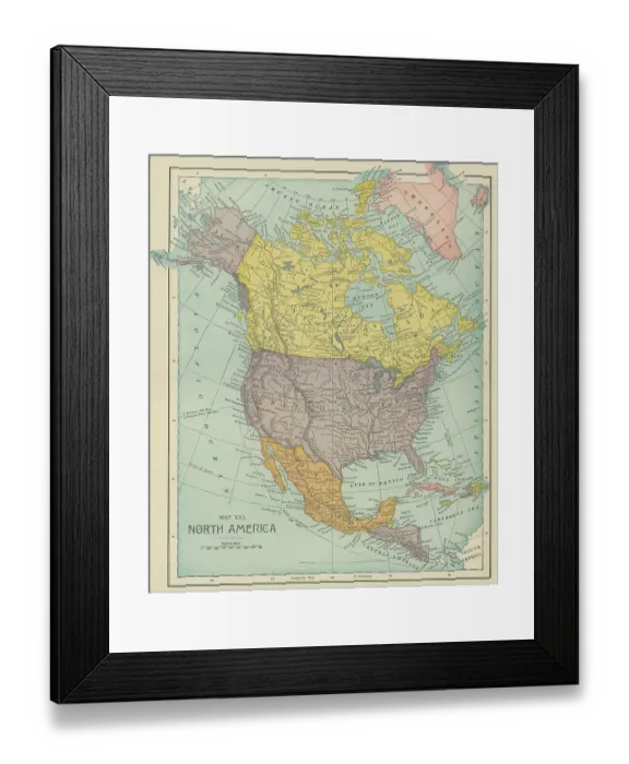 Framed Print : Old chromolithograph map of NORTH AMERICA Framed Print : Old chromolithograph map of NORTH AMERICA