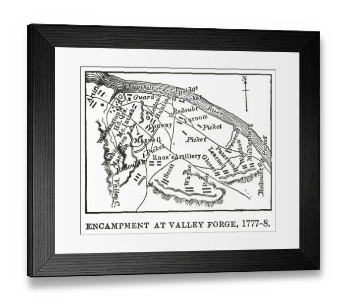 Framed Print : Old engraved illustration of map of encampment at Valley Forge (1777-1778) Framed Print : Old engraved illustration of map of encampment at Valley Forge (1777-1778)