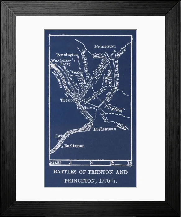 Framed Print : Old engraved map of the battle of Trenton and Princeton, 1776-1777