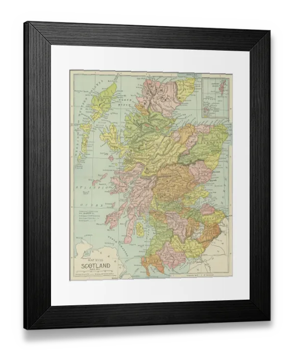 Framed Print : Old chromolithograph map of Scotland Framed Print : Old chromolithograph map of Scotland