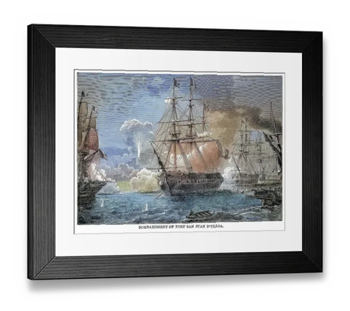 Framed Print : Old illustration of bombardment of Fort San Juan D'ulloa - the Battle of Veracruz or Battle of San Juan de Ulua Framed Print : Old illustration of bombardment of Fort San Juan D'ulloa - the Battle of Veracruz or Battle of San Juan de Ulua