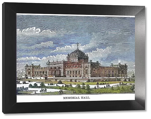 Old engraved illustration of view of Memorial Hall, a Beaux-Arts style building which is located in West Fairmount Park, Philadelphia, Pennsylvania (built as the art gallery for the 1876 Centennial Exposition)