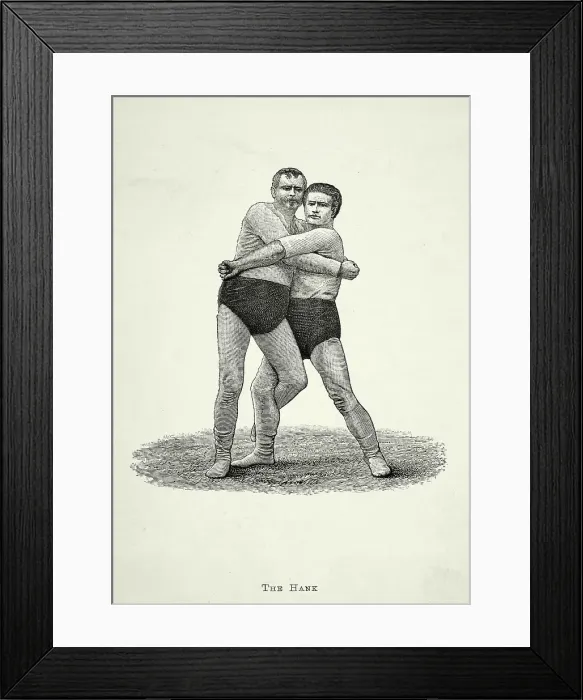 Framed Print : Two wrestlers, Wrestling move, the Hank, Victorian combat sports, 19th Century Framed Print : Two wrestlers, Wrestling move, the Hank, Victorian combat sports, 19th Century