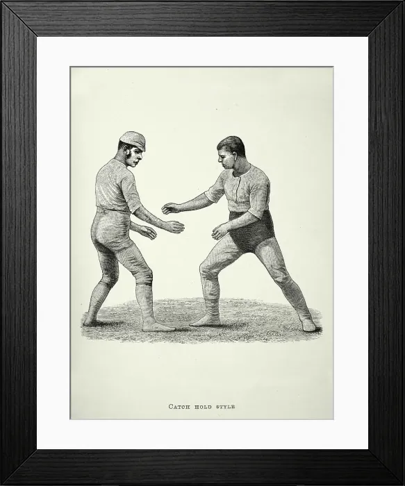 Framed Print : Two wrestlers, Wrestling move, catch hold style, Victorian combat sports, 19th Century
