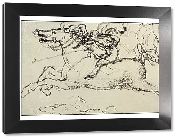 Leonardo's sketches and drawings: man on horse in battle