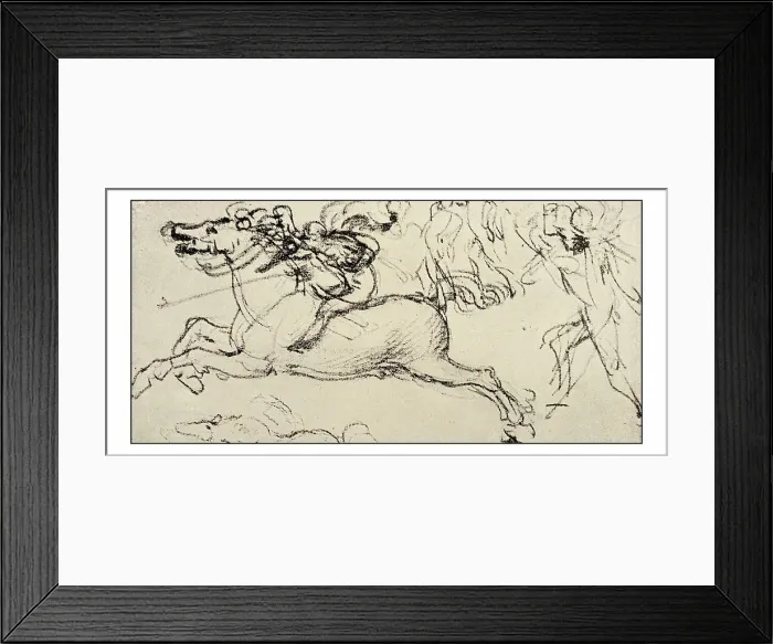 Framed Print : Leonardo's sketches and drawings: man on horse in battle Framed Print : Leonardo's sketches and drawings: man on horse in battle