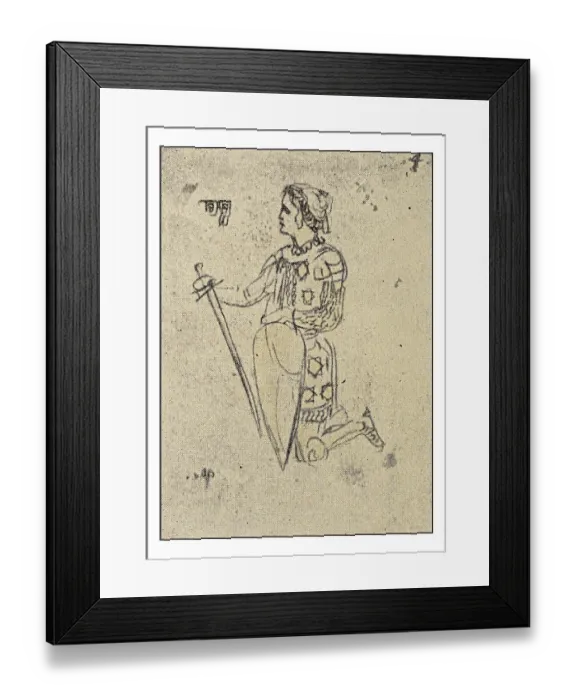 Framed Print : Leonardo's sketches and drawings: knight kneeling Framed Print : Leonardo's sketches and drawings: knight kneeling