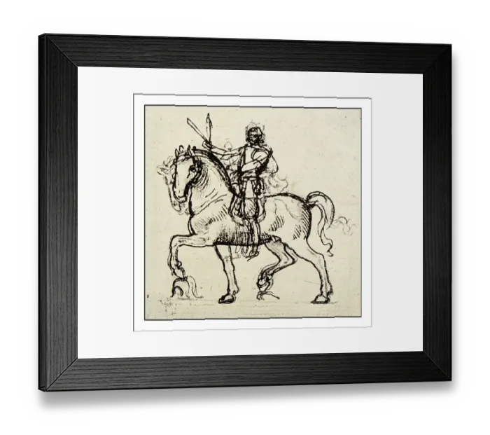 Framed Print : Leonardo's sketches and drawings: man on horse (Sforza) Framed Print : Leonardo's sketches and drawings: man on horse (Sforza)