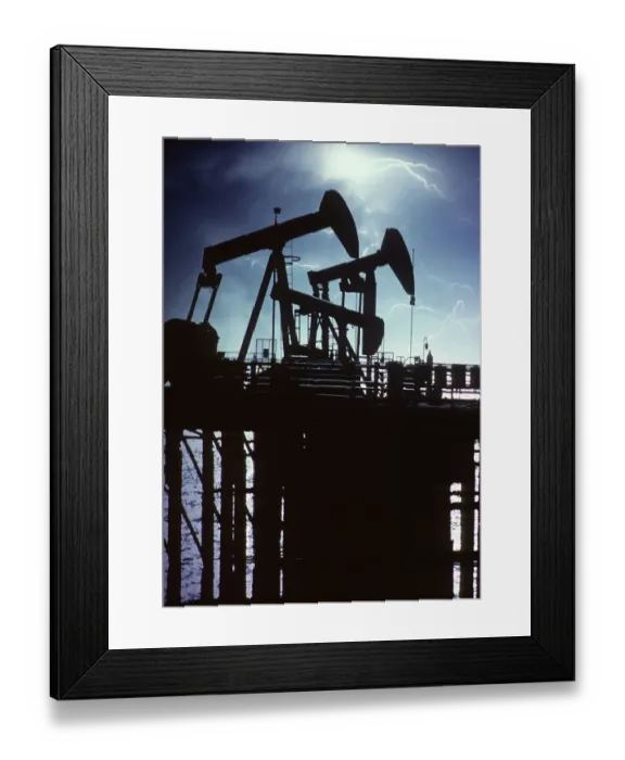Framed Print : Oil Rig on Pier