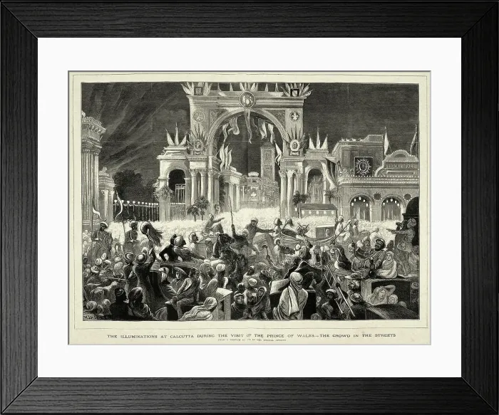 Framed Print : Illuminations at Calcutta India during visit of the Prince of Wales, Crowd in the streets, Victorian 1870s Framed Print : Illuminations at Calcutta India during visit of the Prince of Wales, Crowd in the streets, Victorian 1870s