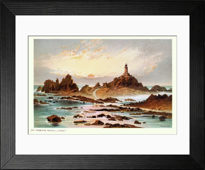 Framed Print : Corbiere Rocks and Lighthouse, Jersey, Channel Islands, Rocky coastline, Victorian landscape art 19th Century Framed Print : Corbiere Rocks and Lighthouse, Jersey, Channel Islands, Rocky coastline, Victorian landscape art 19th Century