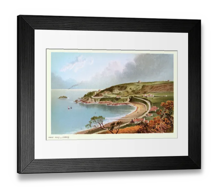 Framed Print : Anne Port, Jersey, Channel Islands, Beach, Cove, Cottages, Victorian landscape art 19th Century