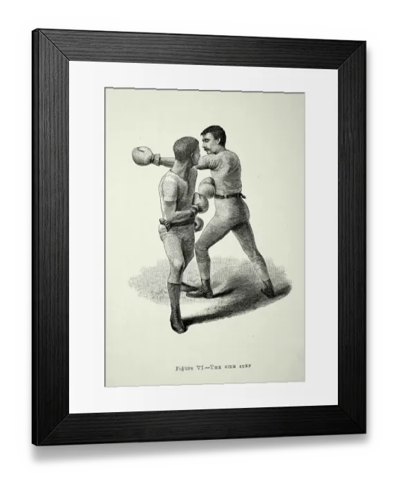 Framed Print : History of Boxing, two boxers, positions, the side step, Victorian combat sports, 19th Century Framed Print : History of Boxing, two boxers, positions, the side step, Victorian combat sports, 19th Century