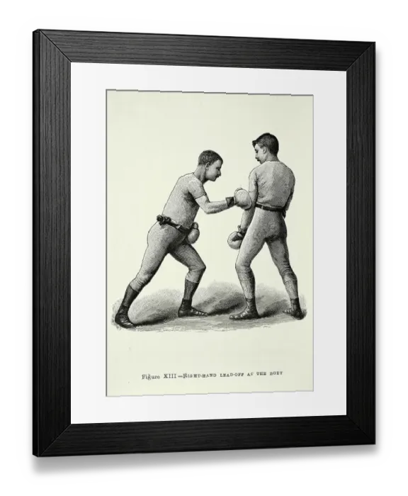 Framed Print : History of Boxing, two boxers, boxing positions, right hand lead off at the body punch, Victorian combat sports, 19th Century Framed Print : History of Boxing, two boxers, boxing positions, right hand lead off at the body punch, Victorian combat sports, 19th Century