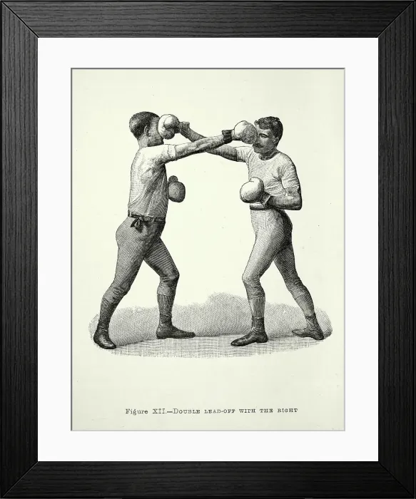 Framed Print : History of Boxing, two boxers, boxing positions, Double lead off with the right, punch, Victorian combat sports, 19th Century Framed Print : History of Boxing, two boxers, boxing positions, Double lead off with the right, punch, Victorian combat sports, 19th Century