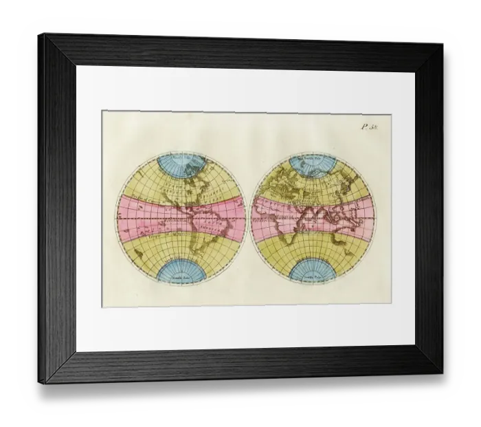 Framed Print : The World in Hemispheres - Map Published 1819, London for P. Virgilii Maronis Georgicorum Libri Quator. The Georgicks of Virgil Framed Print : The World in Hemispheres - Map Published 1819, London for P. Virgilii Maronis Georgicorum Libri Quator. The Georgicks of Virgil