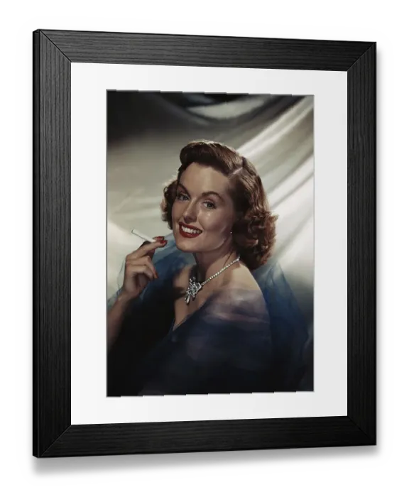 Framed Print : Woman holding cigarette, smiling, portrait
