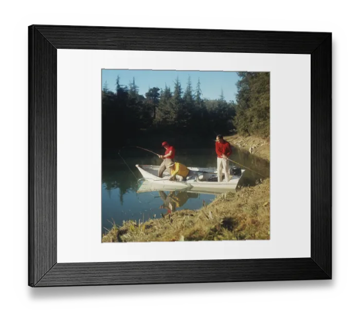 Framed Print : Men fishing in lake Framed Print : Men fishing in lake