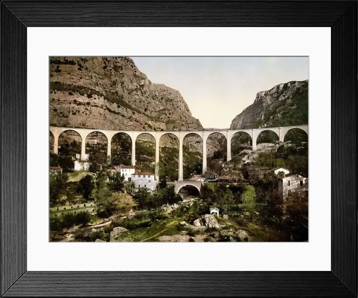 Framed Print : Gourdon, Bridge over the Wolf Gorge, Grasse, Provence-Alpes-Cote d'Azur, France, c. 1890, Historic, digitally enhanced reproduction of a photochrome print from 1895 Framed Print : Gourdon, Bridge over the Wolf Gorge, Grasse, Provence-Alpes-Cote d'Azur, France, c. 1890, Historic, digitally enhanced reproduction of a photochrome print from 1895