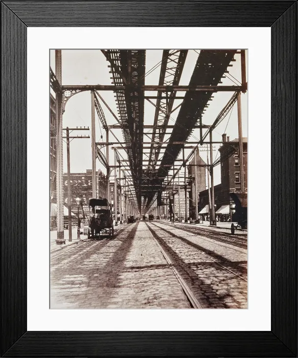 Framed Print : New York city, elevated railway seen from below, 1890 Framed Print : New York city, elevated railway seen from below, 1890