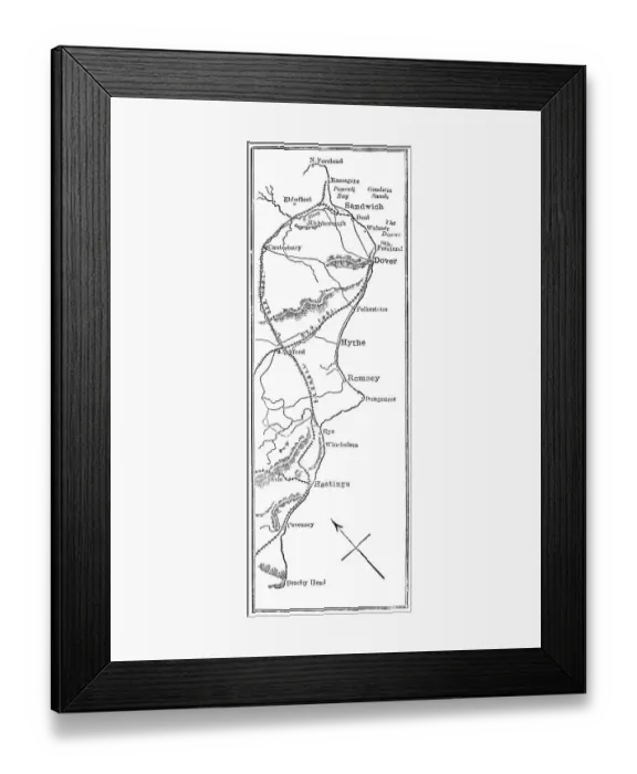 Framed Print : Antique Map of the Cinque Ports, (French: Five Ports) - 19th Century Framed Print : Antique Map of the Cinque Ports, (French: Five Ports) - 19th Century