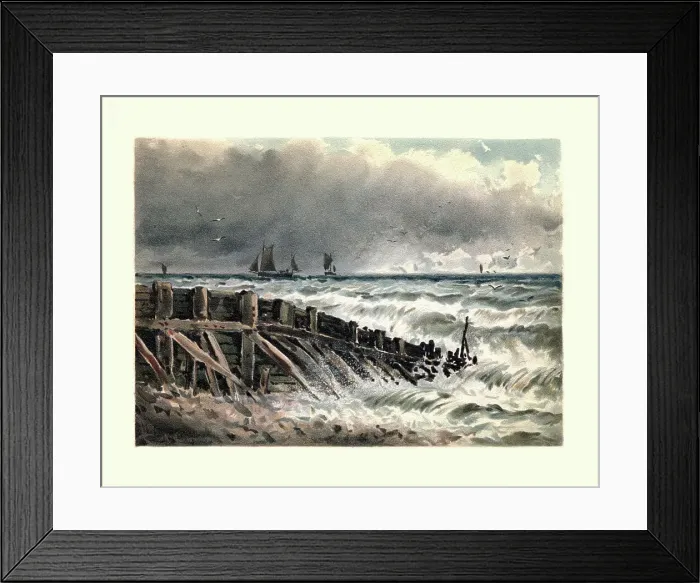 Framed Print : Art, Costal Landscape, Old Groin at Hastings, 19th Century Framed Print : Art, Costal Landscape, Old Groin at Hastings, 19th Century