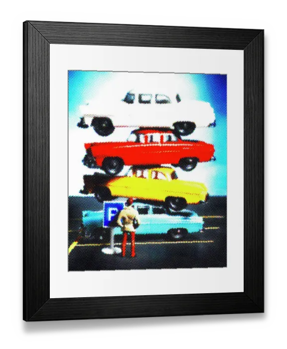 Framed Print : Stacked Cars in Parking Lot Framed Print : Stacked Cars in Parking Lot