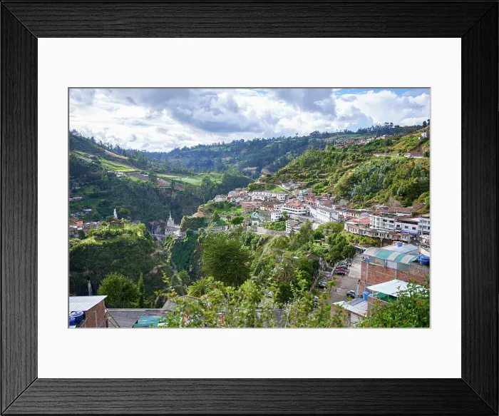 Framed Print : Landscape with the town and sanctuary of Las Lajas, Narino, Colombia Framed Print : Landscape with the town and sanctuary of Las Lajas, Narino, Colombia