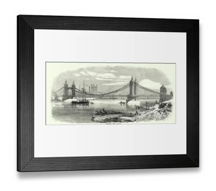 Framed Print : Vintage illustration Chelsea Bridge was a bridge over the River Thames in west London, 1850s 19th Century Framed Print : Vintage illustration Chelsea Bridge was a bridge over the River Thames in west London, 1850s 19th Century