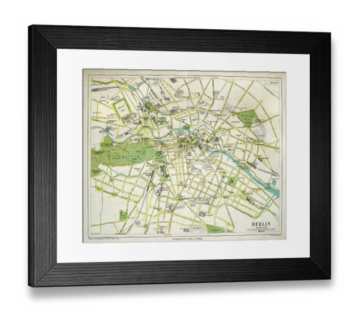 Framed Print : Old Antique map of Berlin, Germany, 19th Century, 1874
