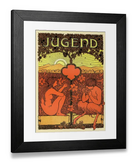 Framed Print : Woman with shepherd pan playing flute under tree drawing art nouveau 1896 Framed Print : Woman with shepherd pan playing flute under tree drawing art nouveau 1896