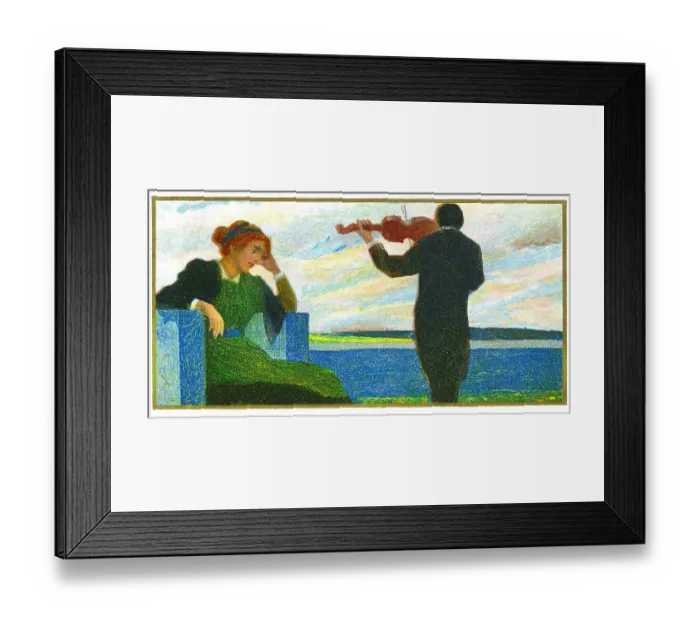 Framed Print : Violinist playing violin to young woman art nouveau illustration 1899 Framed Print : Violinist playing violin to young woman art nouveau illustration 1899