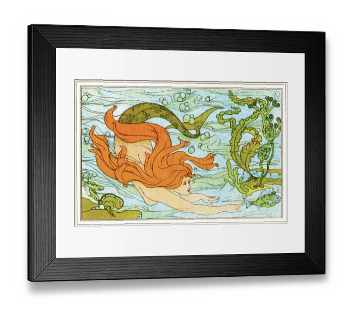 Framed Print : Mermaid swimming underwater with fish Framed Print : Mermaid swimming underwater with fish