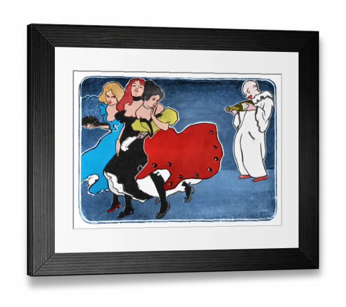 Framed Print : Three women after party at night art nouveau illustration 1898 Framed Print : Three women after party at night art nouveau illustration 1898