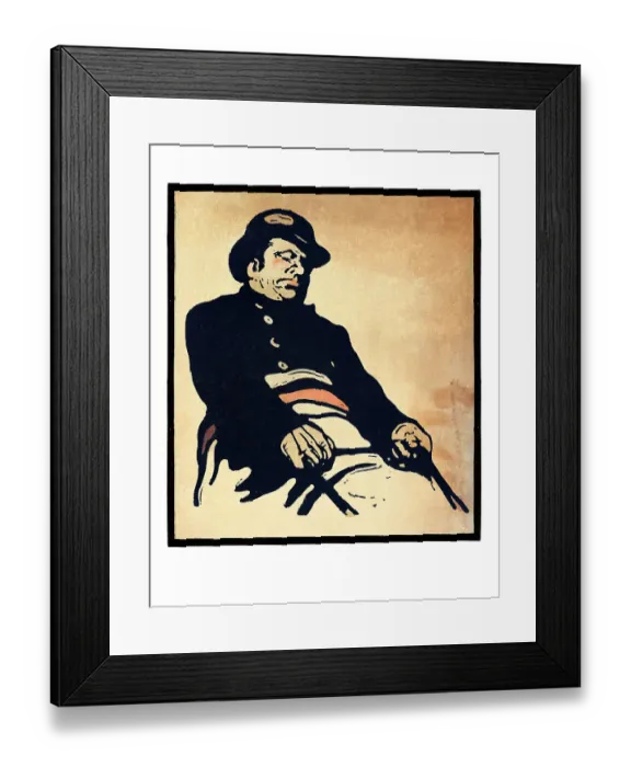 Framed Print : Coachman in London City art nouveau illustration 1898