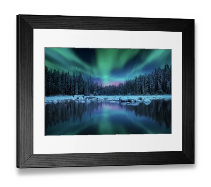 Framed Print : Winter landscape with northern lights Framed Print : Winter landscape with northern lights