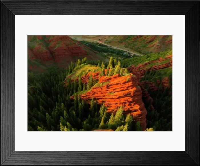 Framed Print : Aerial view of rock formation Dzhety-Oguz at sunset. Seven Bulls, Karakol in Kyrgyzstan Framed Print : Aerial view of rock formation Dzhety-Oguz at sunset. Seven Bulls, Karakol in Kyrgyzstan