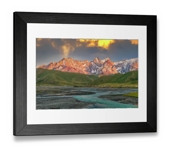 Framed Print : Sunset over the Central Tien Shan Mountains and glacier river, Kurumduk valley, Naryn province, Kyrgyzstan Framed Print : Sunset over the Central Tien Shan Mountains and glacier river, Kurumduk valley, Naryn province, Kyrgyzstan