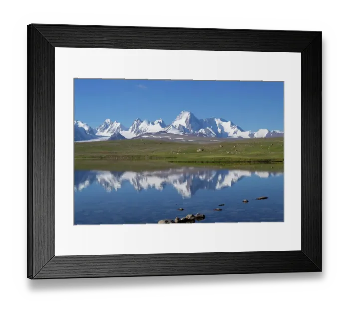Framed Print : Kakshaal Too mountains reflecting in an alpine lake, Tian Shan mountain range near the Chinese border, Naryn Region, Kyrgyzstan Framed Print : Kakshaal Too mountains reflecting in an alpine lake, Tian Shan mountain range near the Chinese border, Naryn Region, Kyrgyzstan