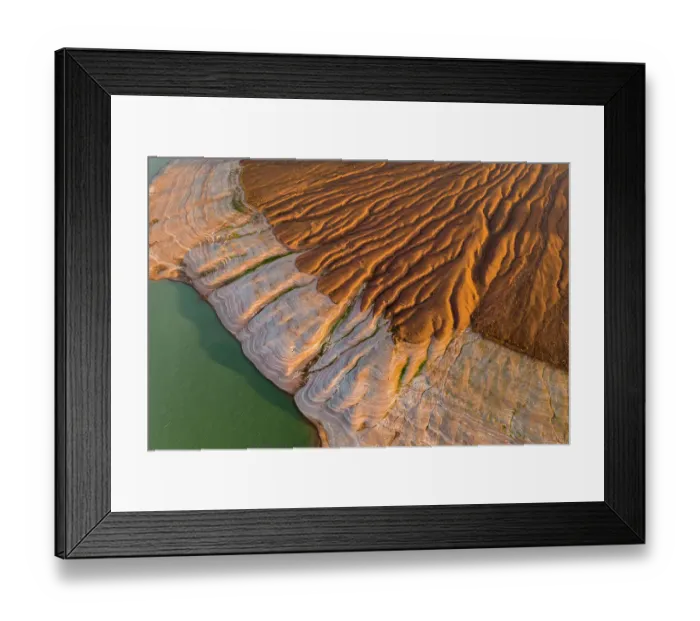 Framed Print : Aerial view of the dry reservoir in mountains