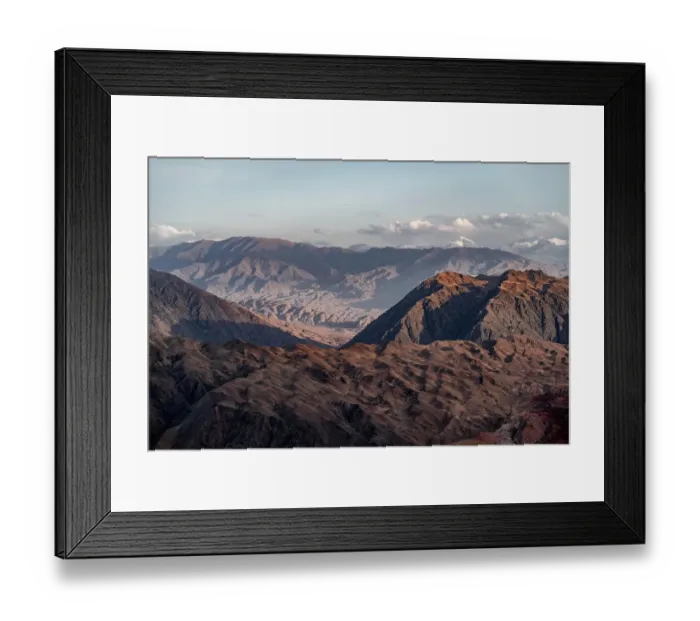 Framed Print : View over eroded mountainous landscape of Konorchek Canyon with red sandstone rocks, Konorchek Canyon, Chuy, Kyrgyzstan